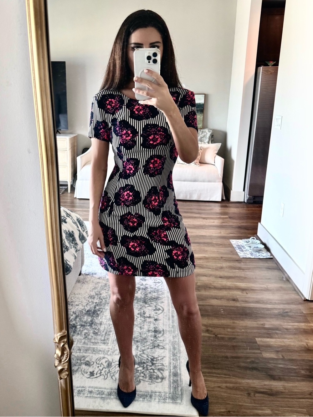 Sugarlips Black & Hot Pink Striped Floral Mini Dress